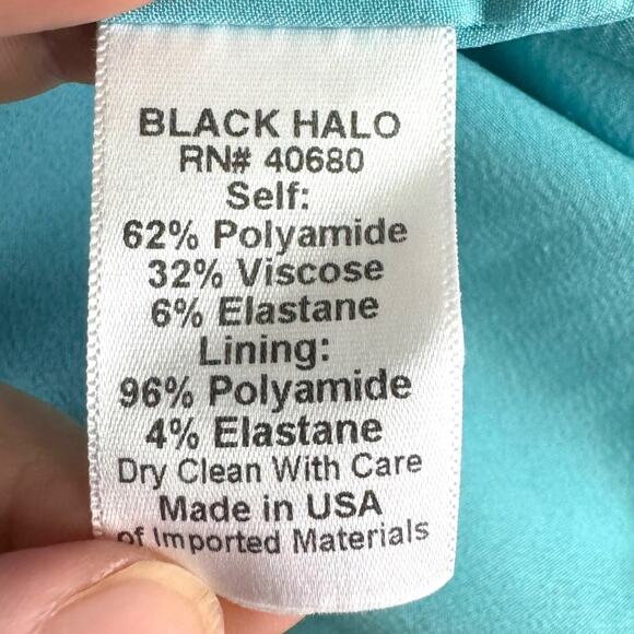 Black Halo Teal Pabla One Sleeve High Neck Mini Sheath Dress Women's Size 12 - Picture 12 of 13